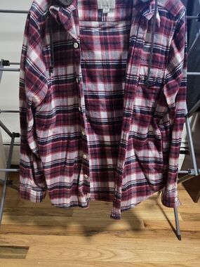 American Eagle Outfitters Red Plaid Hooded Shirt Jacket